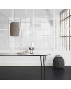 Spisebord Symphony med hvid laminat bordplade med udtræk og metalsplitben.