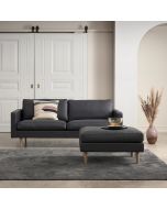 2½ personers sort lædersofa med puf fra Designsofa.