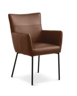 Spisebordsstol i cognac farvet læder og sorte ben.