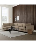 Thanos hjørnesofa med open end i fløjl i beige.